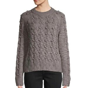 John + Jenn Cable-Knit Crewneck Sweater Long Sleeves Pom Pom Bubble size XS